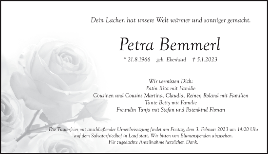 Traueranzeige von Petra Bemmerl von Pegnitz-Zeitung
