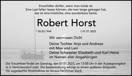 Traueranzeige von Robert Horst von Hersbrucker Zeitung Lokal