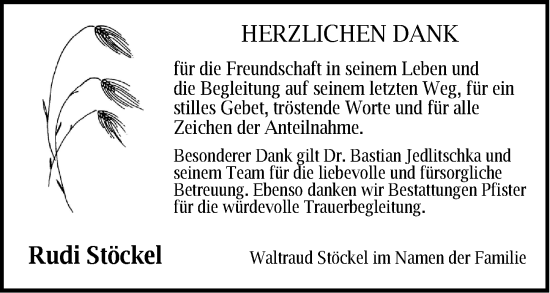 Traueranzeige von Rudi Stöckel von Pegnitz-Zeitung