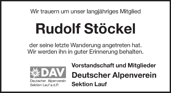 Traueranzeige von Rudolf Stöckel von Pegnitz-Zeitung