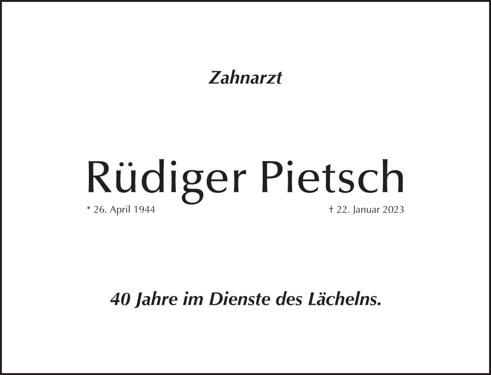  Traueranzeige für Rüdiger Pietsch vom 28.01.2023 aus Pegnitz-Zeitung