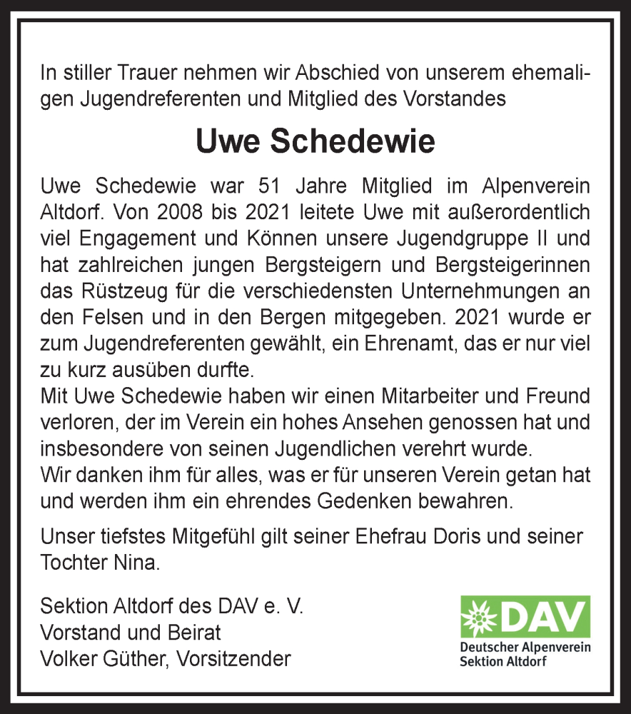  Traueranzeige für Uwe Schedewie vom 17.01.2023 aus Der Bote