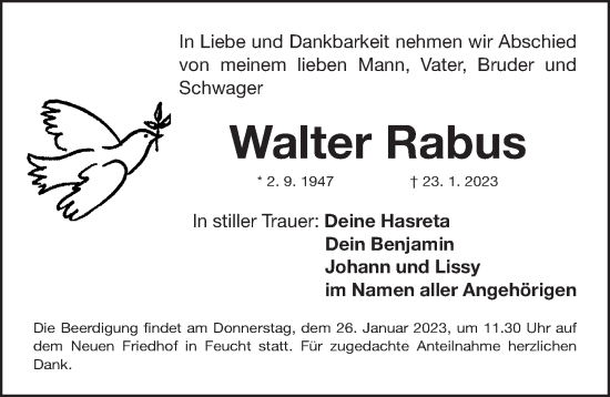 Traueranzeige von Walter Rabus von Der Bote