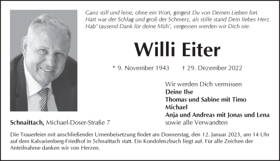 Traueranzeige von Willi Eiter von Pegnitz-Zeitung