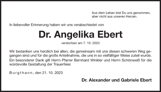 Traueranzeige von Angelika Ebert von Der Bote