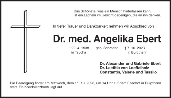 Traueranzeige von Angelika Ebert von Der Bote