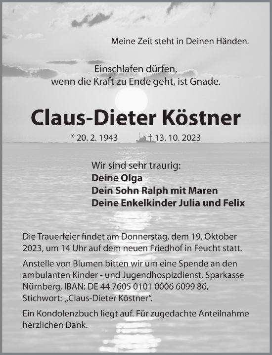 Traueranzeige von Claus-Dieter Köstner von Der Bote