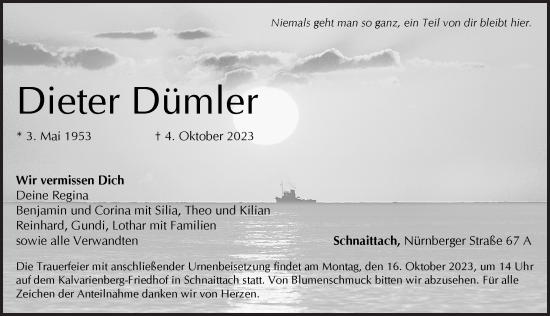 Traueranzeige von Dieter Dümler von Pegnitz-Zeitung