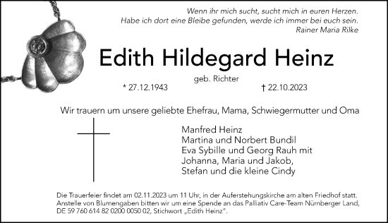 Traueranzeige von Edith  Heinz von Hersbrucker Zeitung Lokal