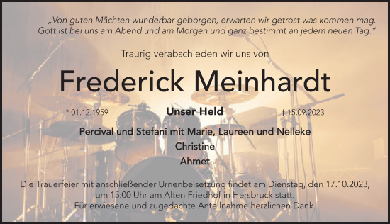 Traueranzeige von Frederick Meinhardt von Hersbrucker Zeitung Lokal