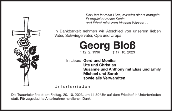 Traueranzeige von Georg Bloß von Der Bote