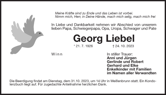 Traueranzeige von Georg Liebel von Der Bote