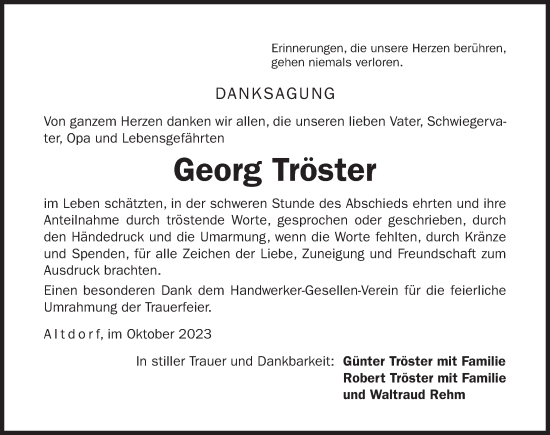 Traueranzeige von Georg Tröster von Der Bote