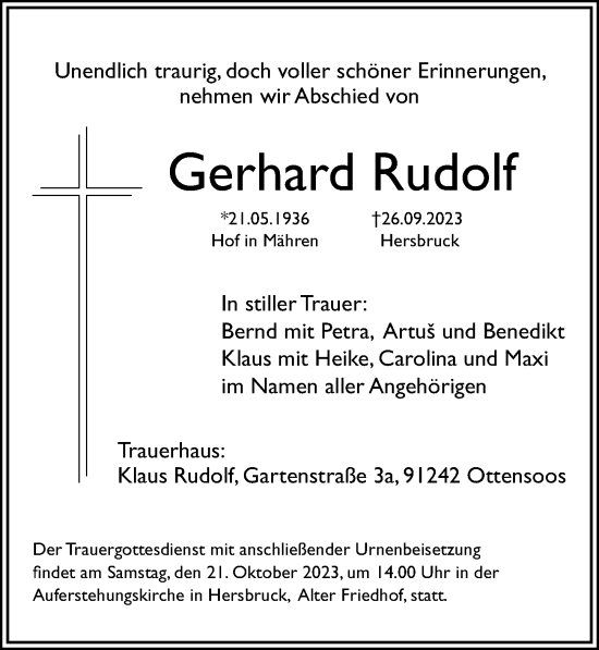 Traueranzeige von Gerhard Rudolf von Hersbrucker Zeitung Lokal
