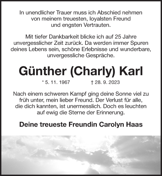 Traueranzeige von Günther Karl von Der Bote