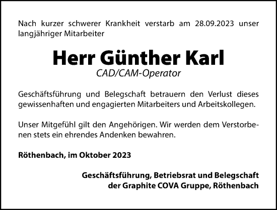 Traueranzeige von Günther Karl von Hersbrucker Zeitung Lokal