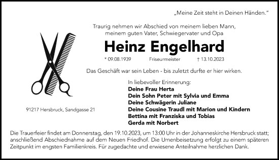 Traueranzeige von Heinz Engelhard von Hersbrucker Zeitung Lokal