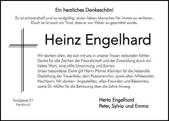 Traueranzeige von Heinz Engelhard von Hersbrucker Zeitung Lokal