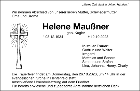 Traueranzeige von Helene Maußner von Hersbrucker Zeitung Lokal