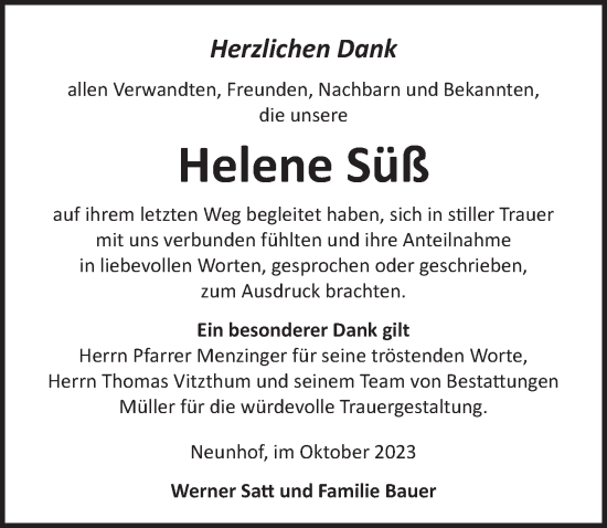 Traueranzeige von Helene Süß von Pegnitz-Zeitung