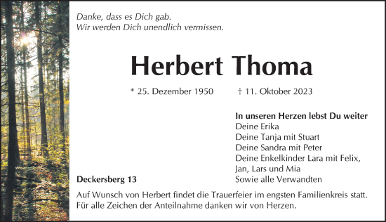 Traueranzeige von Herbert Thoma von Hersbrucker Zeitung Lokal