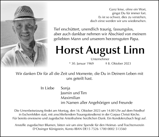Traueranzeige von Horst August Linn von Hersbrucker Zeitung Lokal