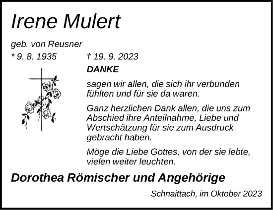 Traueranzeige von Irene Mulert von Pegnitz-Zeitung