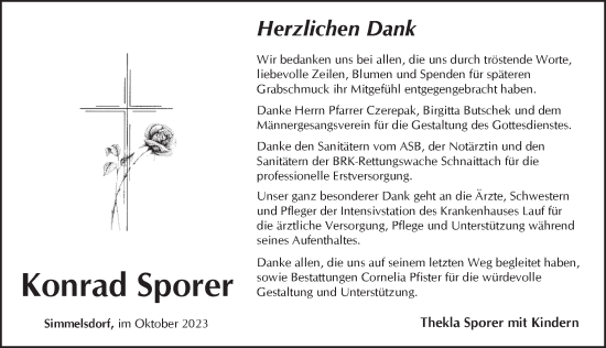 Traueranzeige von Konrad Sporer von Pegnitz-Zeitung