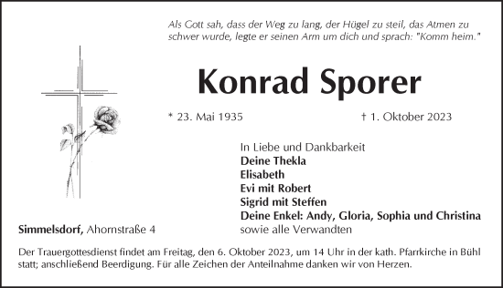 Traueranzeige von Konrad Sporer von Pegnitz-Zeitung
