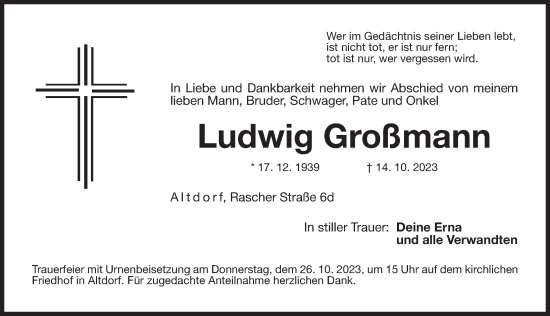 Traueranzeige von Ludwig Großmann von Der Bote