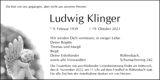 Traueranzeige von Ludwig Klinger von Pegnitz-Zeitung