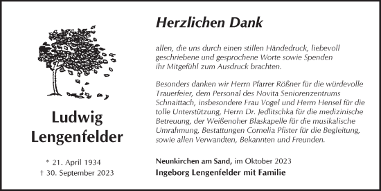 Traueranzeige von Ludwig Lengenfelder von Pegnitz-Zeitung