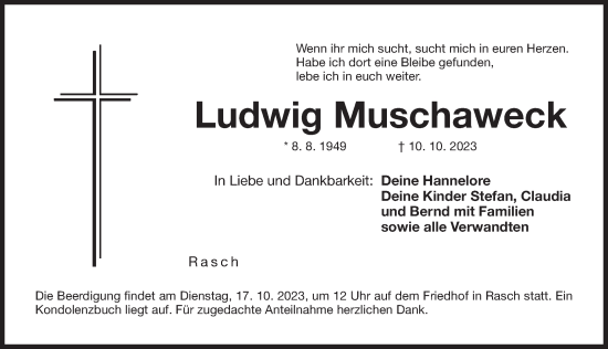 Traueranzeige von Ludwig Muschaweck von Der Bote