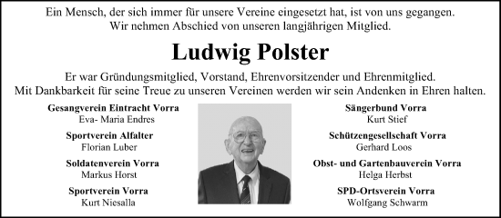 Traueranzeige von Ludwig Polster von Hersbrucker Zeitung Lokal