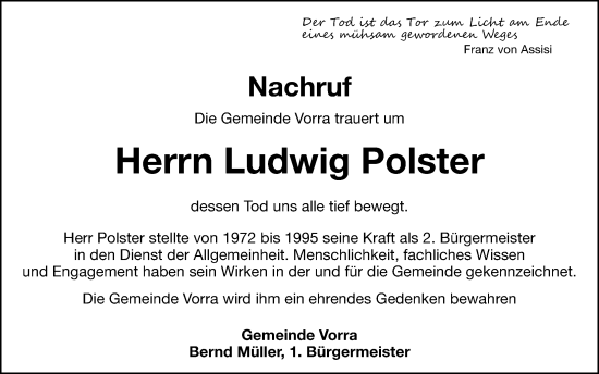 Traueranzeige von Ludwig Polster von Hersbrucker Zeitung Lokal