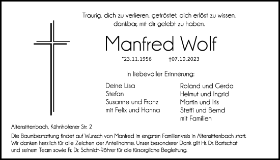 Traueranzeige von Manfred Wolf von Hersbrucker Zeitung Lokal