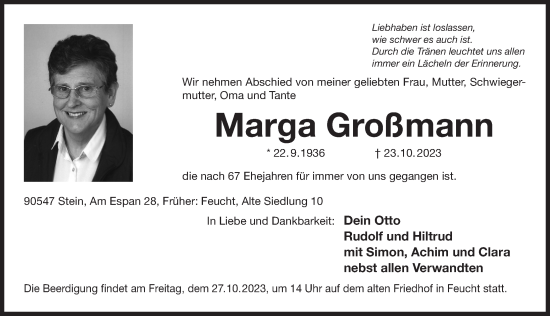 Traueranzeige von Marga Großmann von Der Bote