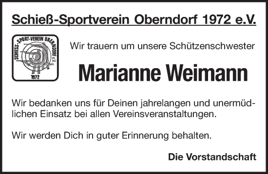Traueranzeige von Marianne Weimann von Pegnitz-Zeitung