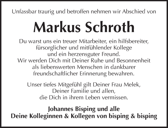 Traueranzeige von Markus Schroth von Pegnitz-Zeitung