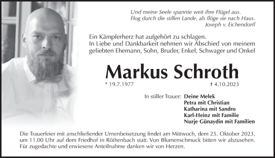 Traueranzeige von Markus Schroth von Pegnitz-Zeitung