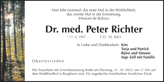 Traueranzeige von Peter Richter von Der Bote