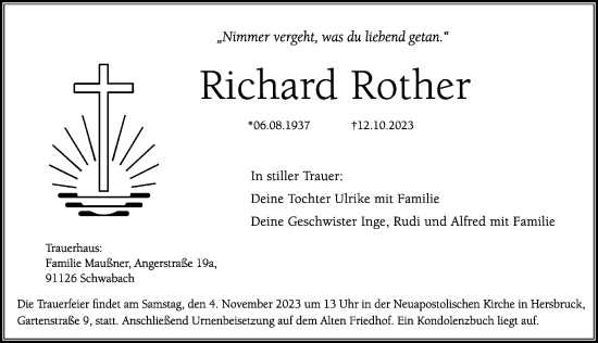 Traueranzeige von Richard Rother von Hersbrucker Zeitung Lokal
