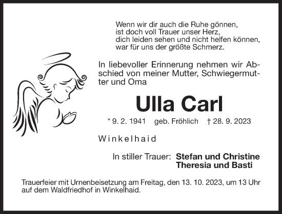 Traueranzeige von Ulla Carl von Der Bote