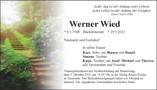 Traueranzeige von Werner Wied von Der Bote