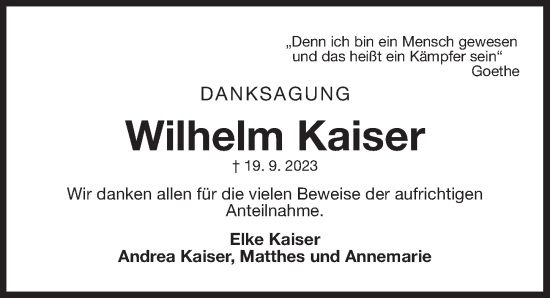 Traueranzeige von Wilhelm Kaiser von Der Bote