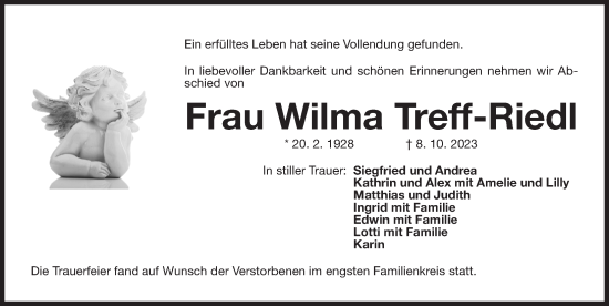 Traueranzeige von Wilma Treff-Riedl von Der Bote
