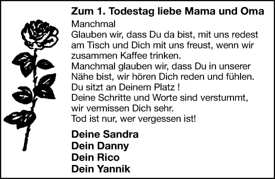 Traueranzeige von Zum 1.Todestag  von Hersbrucker Zeitung Lokal