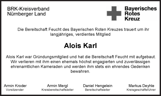 Traueranzeige von Alois Karl von Der Bote