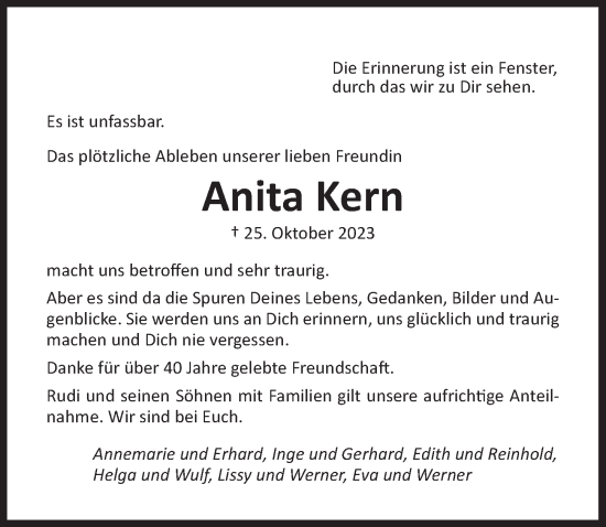 Traueranzeige von Anita Kern von Der Bote