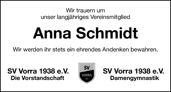 Traueranzeige von Anna Schmidt von Hersbrucker Zeitung Lokal